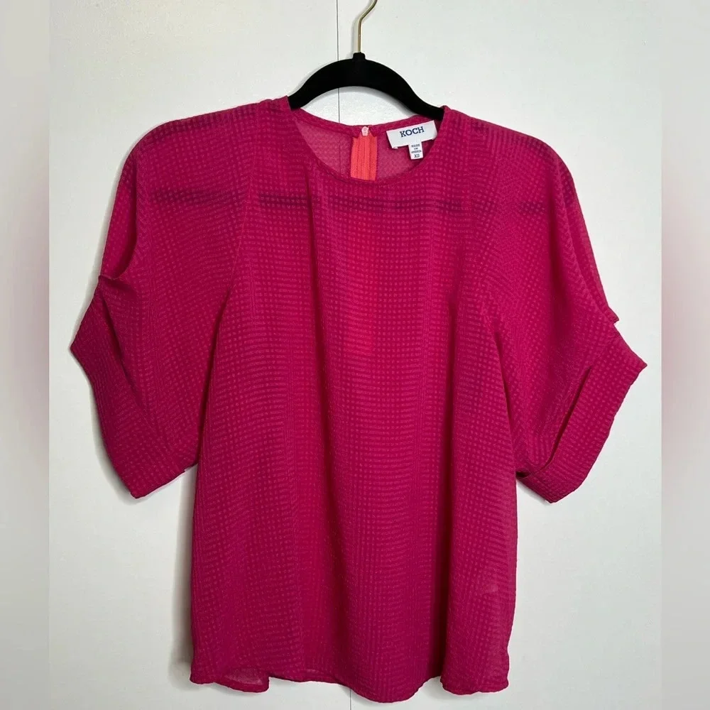 KOCH - Christiano Pink sheer short sleeve blouse top - XS